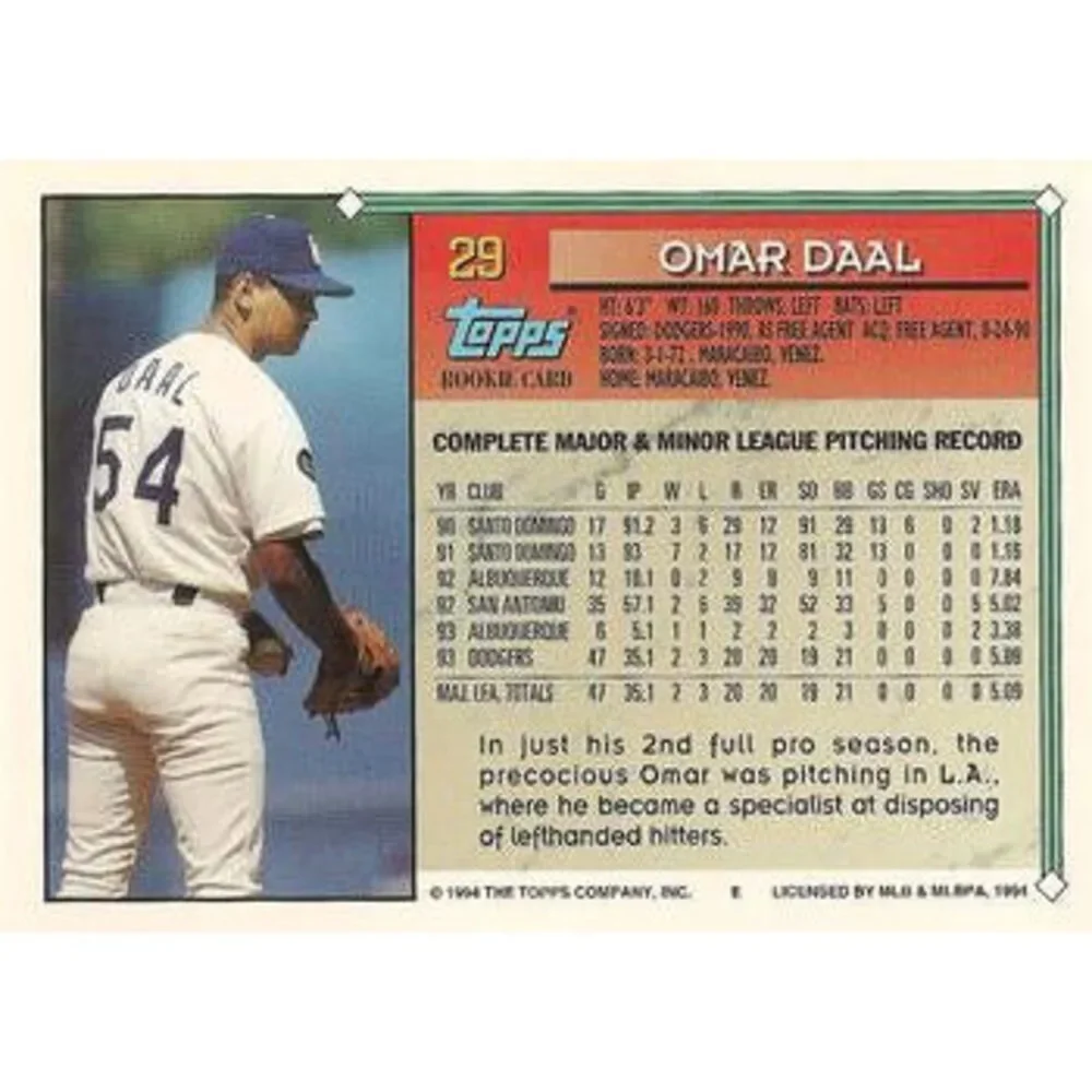 1994 Topps Omar Daal RC # 29 Los Angeles Dodgers